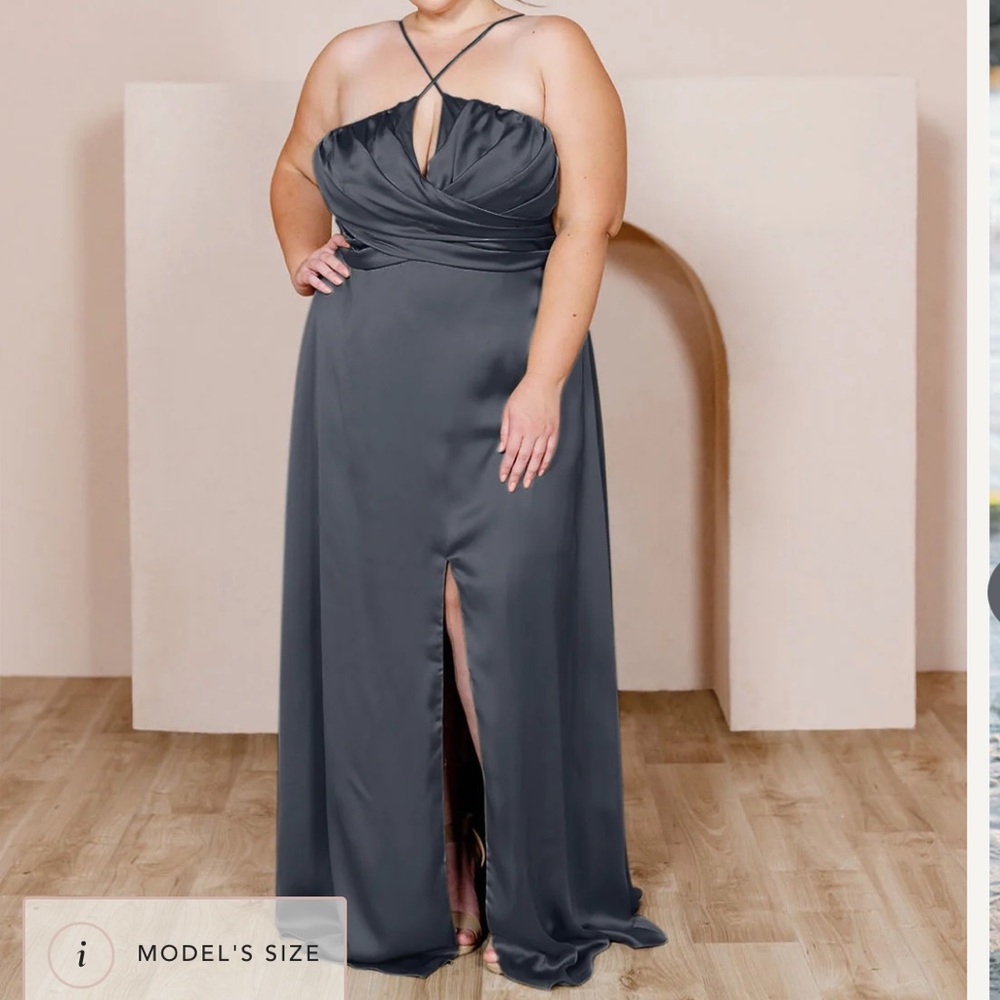 Revelry Nayeli satin black bridesmaid dress